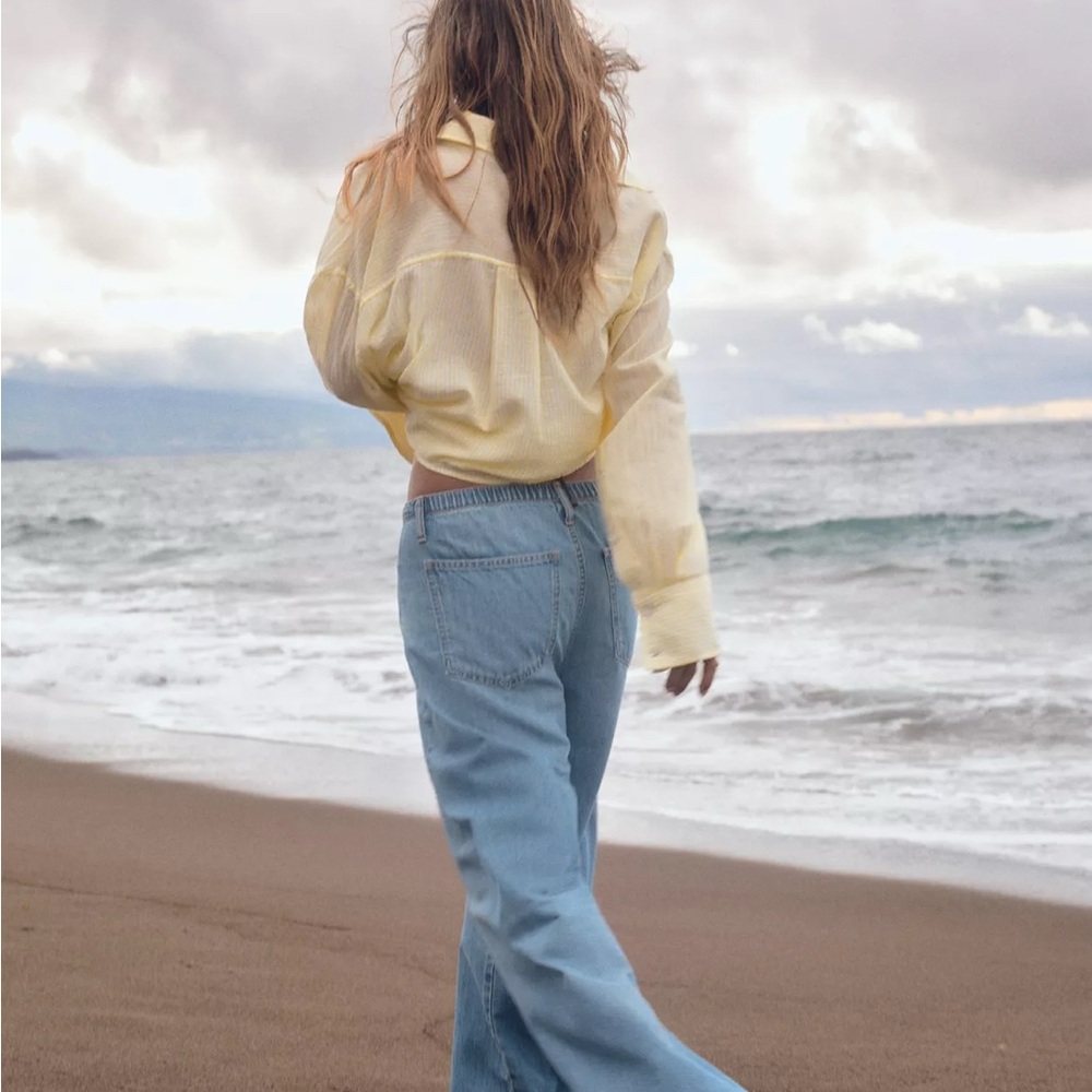 ZARA FLOWY DRAWSTRING DENIM PANTS.